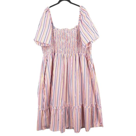 Draper James Dresses & Skirts - Draper James Deana Smocked Dress Womens 3X Multicolor Striped Square Neck Easter